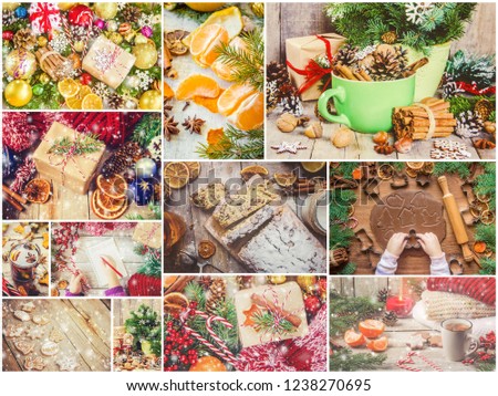 collage of Christmas pictures. Holidays and events. Decoration