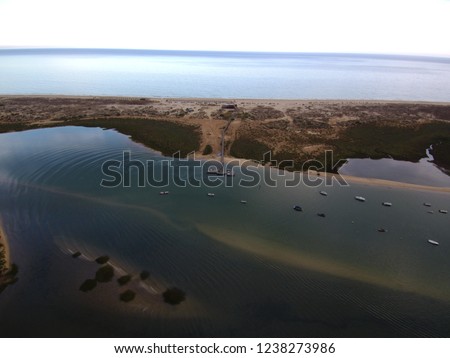 Aerial view in beach of Tavira, Algarve. Portugal