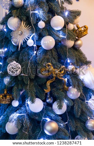 Christmas tree and Christmas decorations. Background
