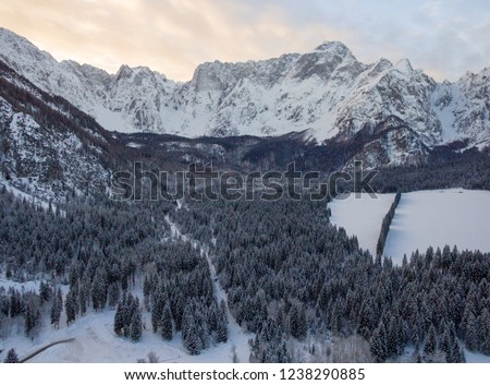 Aerial view of mountains in winter