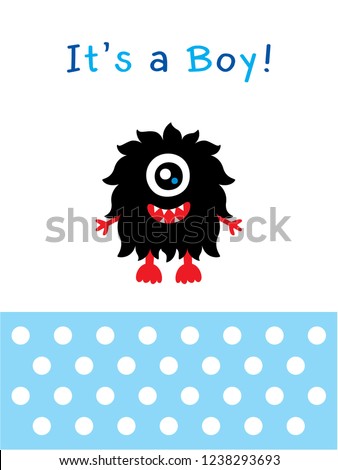 cute monster baby boy arrival greeting card.