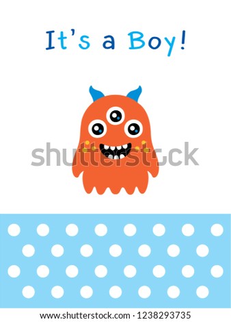 cute monster baby boy arrival greeting card.