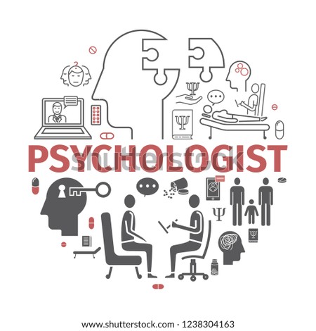 Psychologist banner, Conceptual infographics. Counseling psychology. Illustration for web graphics.