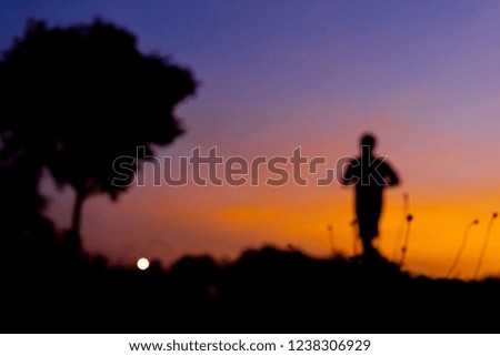 photo blur. The man with running for exercise with sunset. Run for health concept.