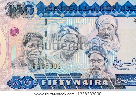 Nigerians, varied citizenry. Portrait from  Nigeria 50 Naira 2006 Banknotes. 