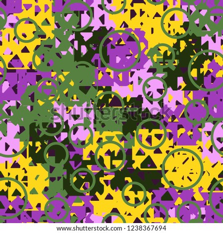 Seamless texture. Spring colors. Chaos of holey squares. Placer circles.