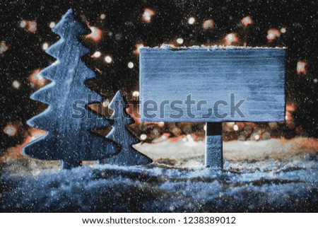 Sign, Wooden Christmas Tree, Copy Space, Snow