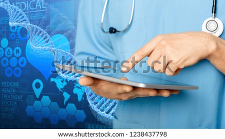Close-up Doctor at hospital working with tablet pc
