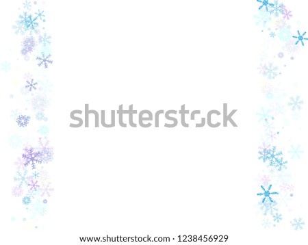 Falling snow confetti, snowflakes vector background. Christmas, New Year, Winter holidays party celebration. Ice ad frame, winter storm, sparkling trail. Funky snowfall falling snowflakes confetti