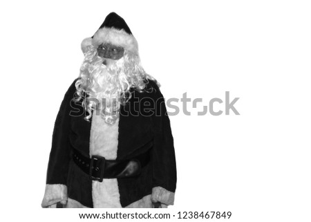 Santa Claus. Santa Claus looks to the Right while facing you the viewer. Black and white conversion. Isolated on white. Room for text or images.