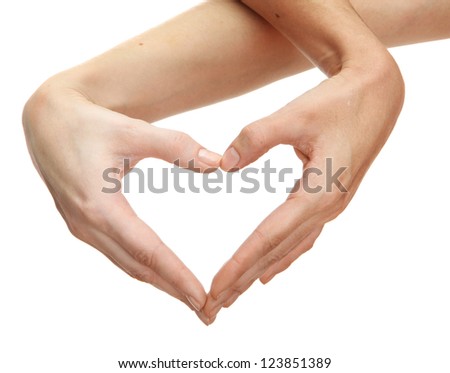 Two hands form a heart shape, isolated on white