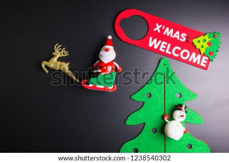 Christmas decorations on black background with copy space.Christmas day concept