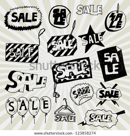 Set of Sale Banners Hand Drawn