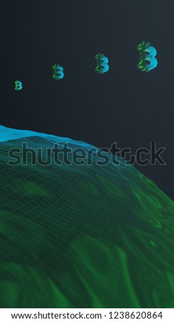 Digital currency symbol Bitcoin on abstract dark background. Drop of the cryptocurrency market. Business, finance and technology concept. 3D illustration