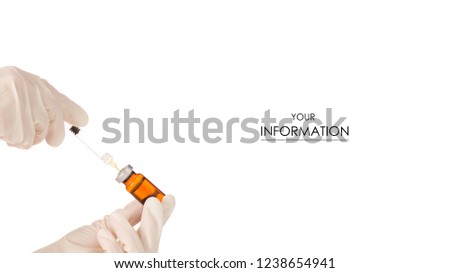 In the hands of a syringe medicine pattern on a white background isolation