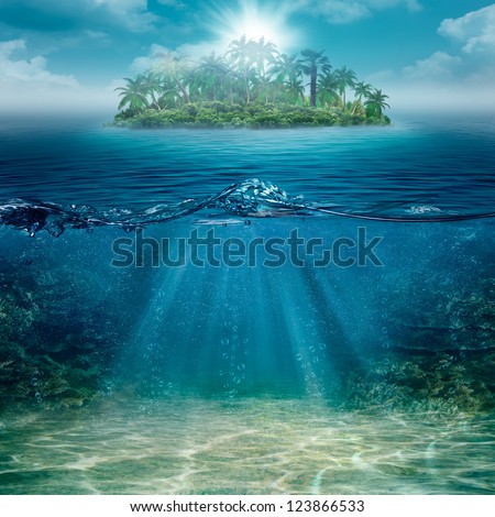Alone island in the ocean, abstract natural backgrounds