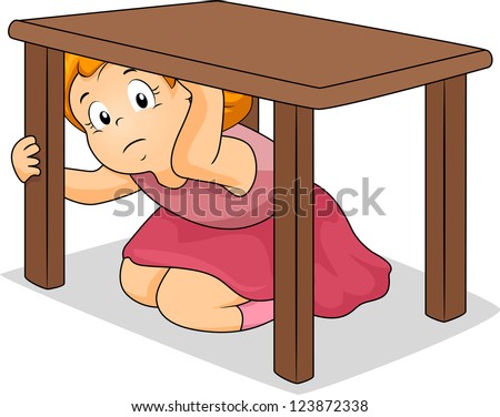Illustration of a Girl Hiding Under a Table