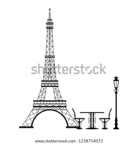 Vintage table and chair on eiffel tower