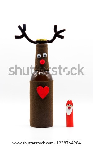 Merry Christmas Reindeer with Santa Claus / Santa Claus / Funny Bottle / Christmas Card