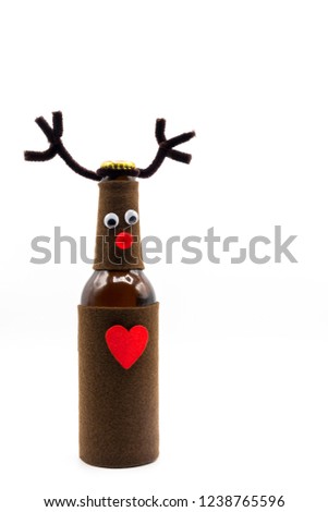 Merry Christmas Reindeer with heart/ Funny Beer Bottle / Christmas Card