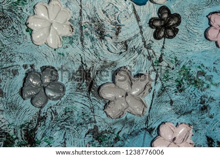 Art oil painting. Picture 3d Background, texture. Flowers on canvas.