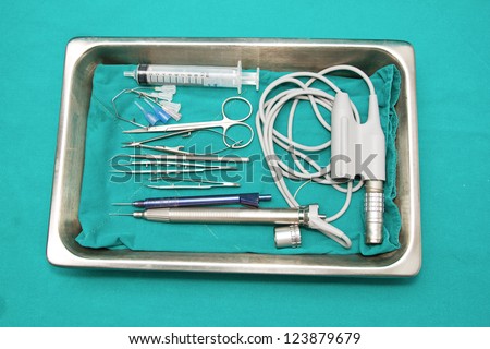 Eye surgery set ,set of surgical instrument on sterile tray