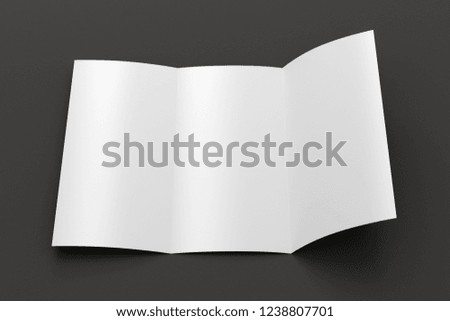 Blank trifold brochure A4 unfolded booklet on black background with clipping path. 3D illustration