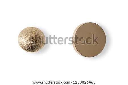Golden Button, badge pin brooch isolated on white