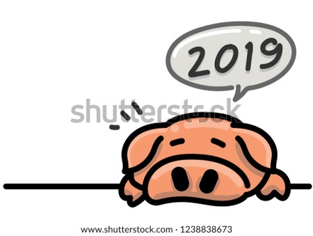 colorful hand drawn pig head on the table or floor with numeric 2019