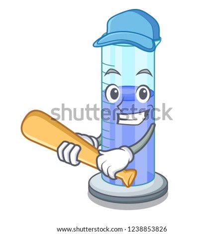 Playing baseball graduated cylinder with on mascot liquid