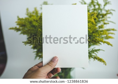 Card template mockup with Solidago canadensis flower background
