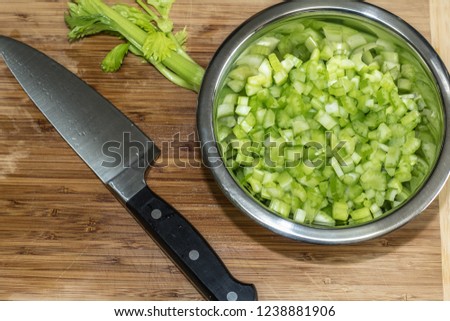 Chopped celery in bowl