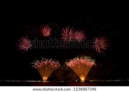 Beautiful fireworks on sky background in Loy Kra Thong day. long exposure picture.