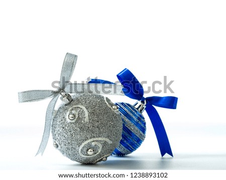 Christmas ball decoration bauble closeup New Year's Happy Merry Xmas wintertime on white background, Concept black family and New year 2019, Empty space for design, Natural light