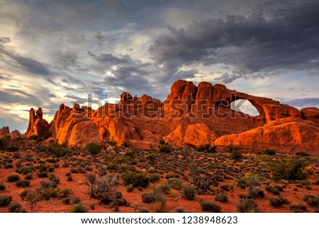 Sunset in Arches National Park, Moab,Utah,USA.  Bordered by the Colorado River in the southeast, it is known as the site of more than 2,000 natural sandstone arches
