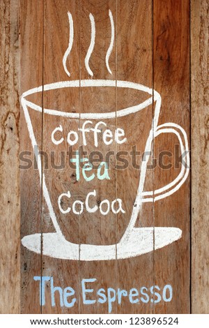 Coffee and hot beverage menu on vintage wood board