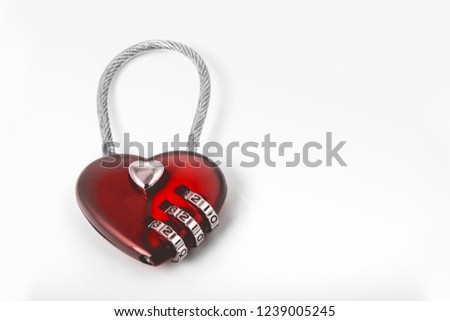 burgundy heart  lock with code on a white background, the picture for February 14