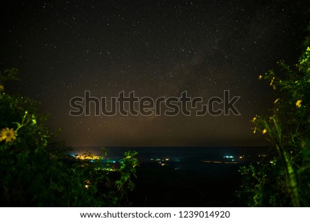 Mountain  view, Milky way galaxy and Night sky with stars. Beautiful nature in Thailand, Phetchabun , Khao kho