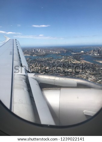spectacular aerial view of Sydney Harbour from aeroplane (taken on November, 2019)