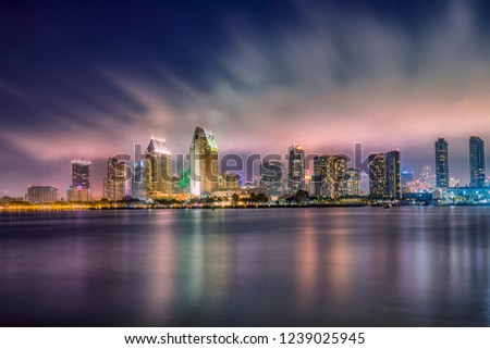 Long Exposure of San Diego Skyline, as seen from Coronado Iceland of California, USA