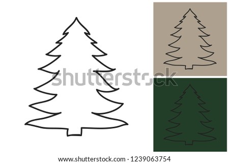 Line christmas tree. Hand drawn retro flat art. Design kit with 3 pair color combinations for Christmas and Happy New Year celebration. Clip-art icon for Xmas branding, t-shirt print, promo ads