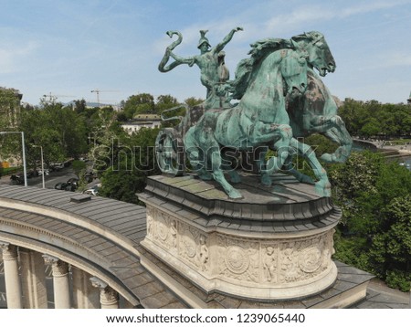 The horseman stature in the Heroes square in Budapest, Hungary