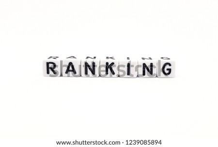 ranking word built with white cubes and black letters on white background