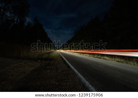 rural highway light trails in Bancroft Louisiana