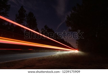 rural highway light trails in Bancroft Louisiana