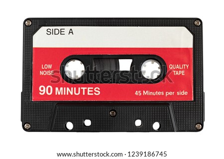 Audio cassette tape isolated, red and white colors Royalty-Free Stock Photo #1239186745