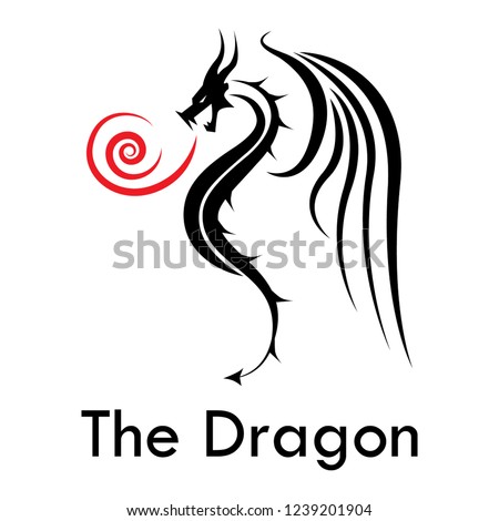 Badass Dragon Side View Blowing Fire Tattoo, Logo 