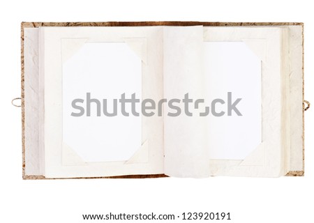 open old photo album with place for your photos isolated on white background