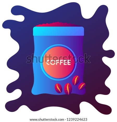 Coffee beans in a bag gradient flat icon with fluid background.