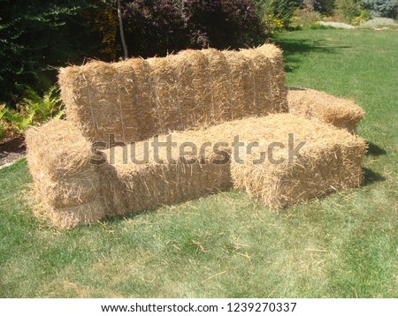 organic garden furniture, straw bales, set, country